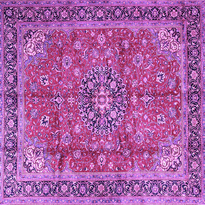 Square Machine Washable Medallion Purple Traditional Area Rugs, wshtr3906pur