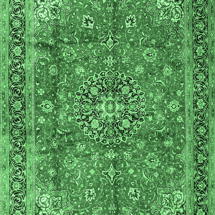 Machine Washable Medallion Emerald Green Traditional Area Rugs, wshtr3906emgrn