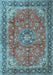 Machine Washable Medallion Light Blue Traditional Rug, wshtr3906lblu