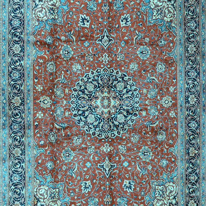 Machine Washable Medallion Light Blue Traditional Rug, wshtr3906lblu