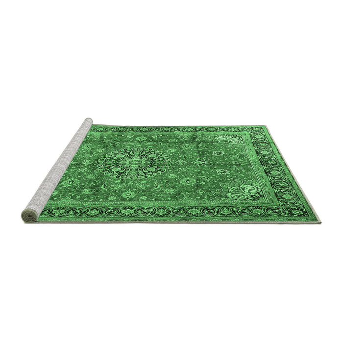 Sideview of Machine Washable Medallion Emerald Green Traditional Area Rugs, wshtr3906emgrn