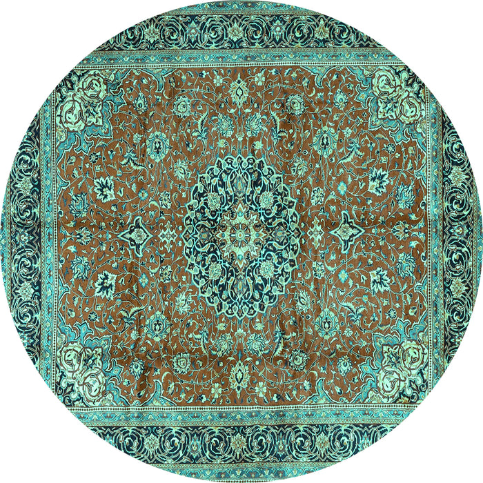 Round Medallion Turquoise Traditional Rug, tr3906turq