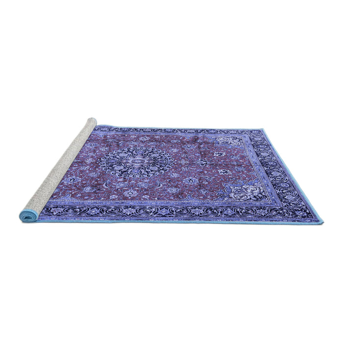 Sideview of Machine Washable Medallion Blue Traditional Rug, wshtr3906blu