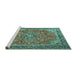 Sideview of Machine Washable Medallion Turquoise Traditional Area Rugs, wshtr3906turq