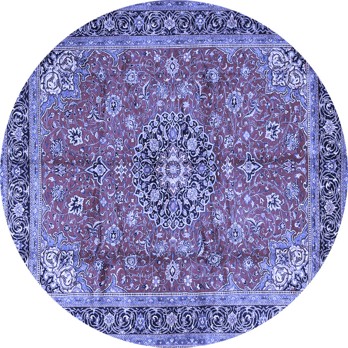 Round Machine Washable Medallion Blue Traditional Rug, wshtr3906blu