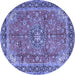 Round Machine Washable Medallion Blue Traditional Rug, wshtr3906blu