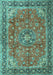 Machine Washable Medallion Turquoise Traditional Area Rugs, wshtr3906turq