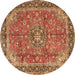 Round Machine Washable Medallion Brown Traditional Rug, wshtr3906brn