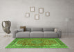 Machine Washable Medallion Green Traditional Area Rugs in a Living Room,, wshtr3906grn