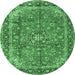 Round Machine Washable Medallion Emerald Green Traditional Area Rugs, wshtr3906emgrn