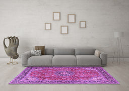 Machine Washable Medallion Purple Traditional Area Rugs in a Living Room, wshtr3906pur