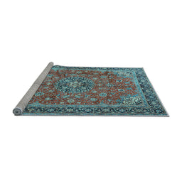 Sideview of Machine Washable Medallion Light Blue Traditional Rug, wshtr3906lblu