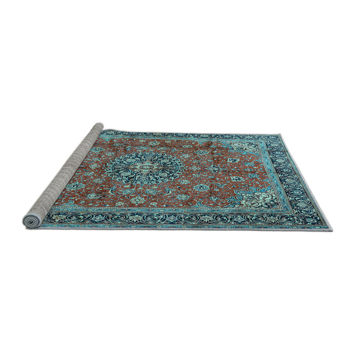 Sideview of Machine Washable Medallion Light Blue Traditional Rug, wshtr3906lblu