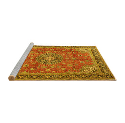 Sideview of Machine Washable Medallion Yellow Traditional Rug, wshtr3906yw