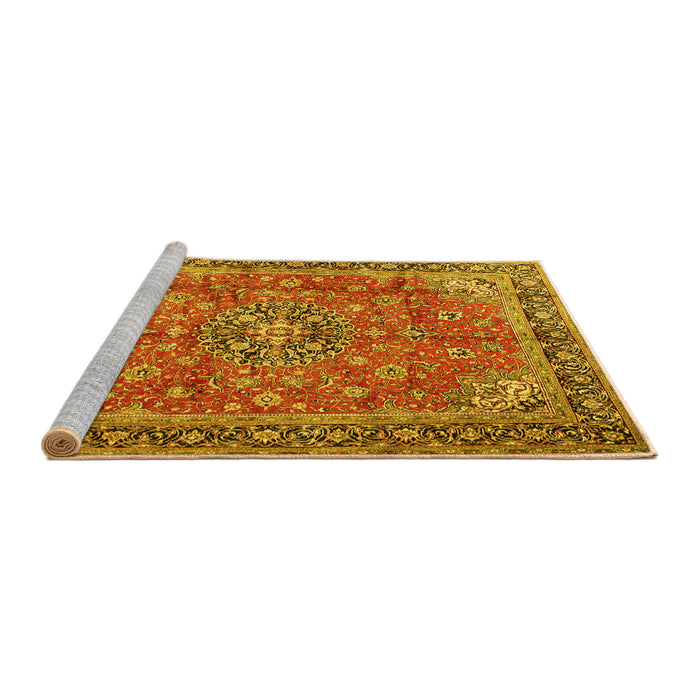 Sideview of Machine Washable Medallion Yellow Traditional Rug, wshtr3906yw
