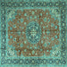 Square Machine Washable Medallion Turquoise Traditional Area Rugs, wshtr3906turq