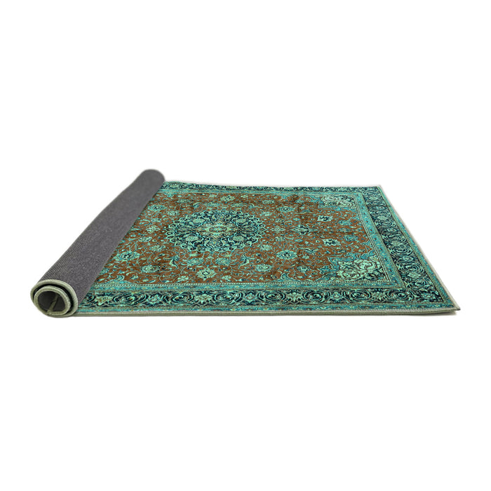 Sideview of Medallion Turquoise Traditional Rug, tr3906turq