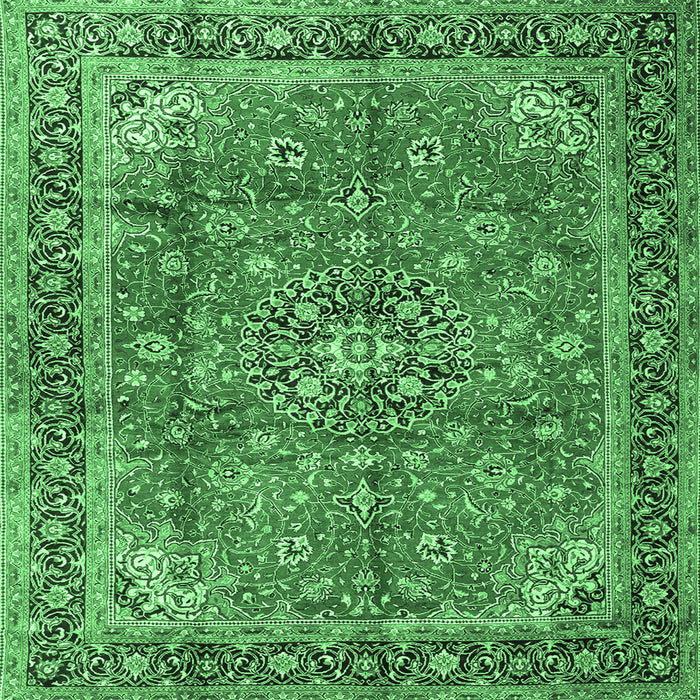 Square Machine Washable Medallion Emerald Green Traditional Area Rugs, wshtr3906emgrn