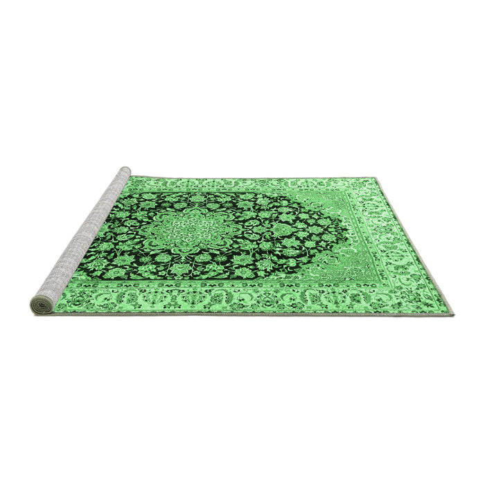 Sideview of Machine Washable Persian Emerald Green Traditional Area Rugs, wshtr3907emgrn