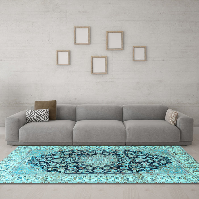 Machine Washable Persian Light Blue Traditional Rug in a Living Room, wshtr3907lblu