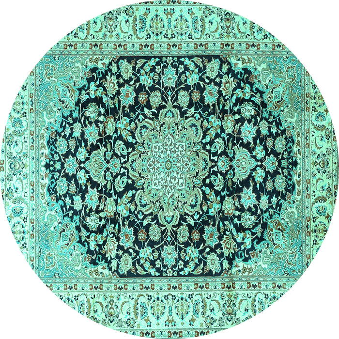 Round Machine Washable Persian Turquoise Traditional Area Rugs, wshtr3907turq