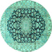 Round Machine Washable Persian Turquoise Traditional Area Rugs, wshtr3907turq