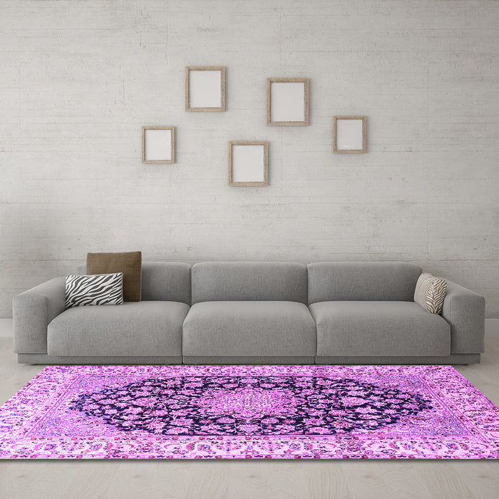 Machine Washable Persian Purple Traditional Area Rugs in a Living Room, wshtr3907pur