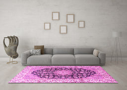 Machine Washable Persian Pink Traditional Rug in a Living Room, wshtr3907pnk