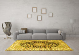 Machine Washable Persian Yellow Traditional Rug in a Living Room, wshtr3907yw