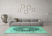 Machine Washable Persian Turquoise Traditional Area Rugs in a Living Room,, wshtr3907turq