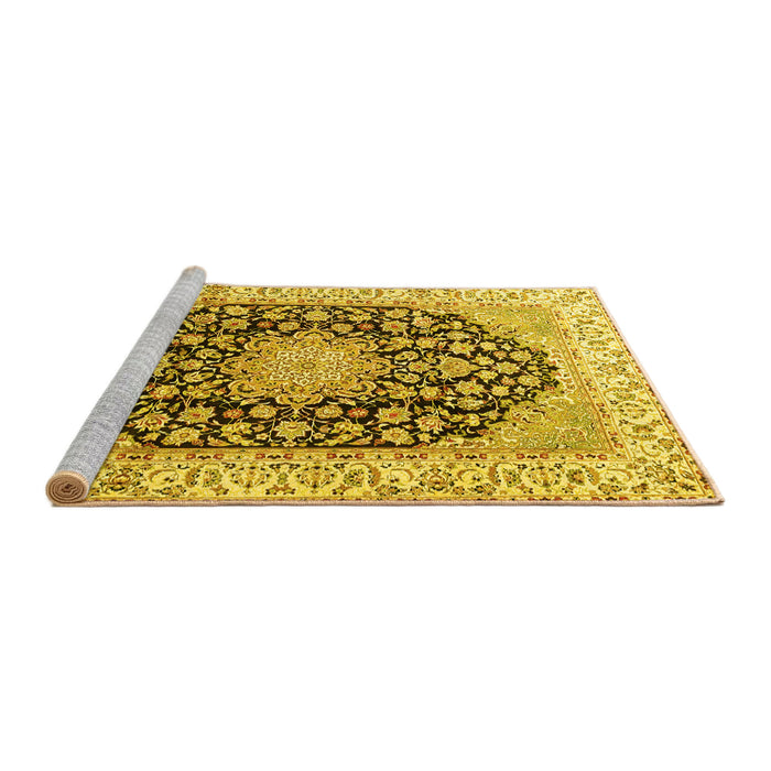 Sideview of Machine Washable Persian Yellow Traditional Rug, wshtr3907yw