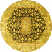 Round Persian Yellow Traditional Rug, tr3907yw
