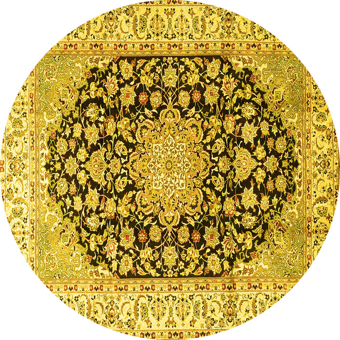 Round Machine Washable Persian Yellow Traditional Rug, wshtr3907yw