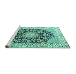 Sideview of Machine Washable Persian Turquoise Traditional Area Rugs, wshtr3907turq