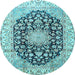 Round Machine Washable Persian Light Blue Traditional Rug, wshtr3907lblu