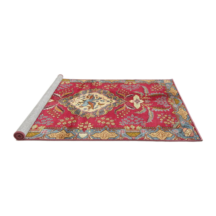 Sideview of Machine Washable Traditional Crimson Red Rug, wshtr3908
