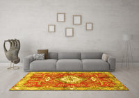 Machine Washable Persian Yellow Traditional Rug, wshtr3908yw