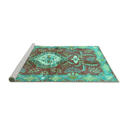Sideview of Machine Washable Persian Turquoise Traditional Area Rugs, wshtr3908turq