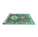 Sideview of Machine Washable Persian Turquoise Traditional Area Rugs, wshtr3908turq