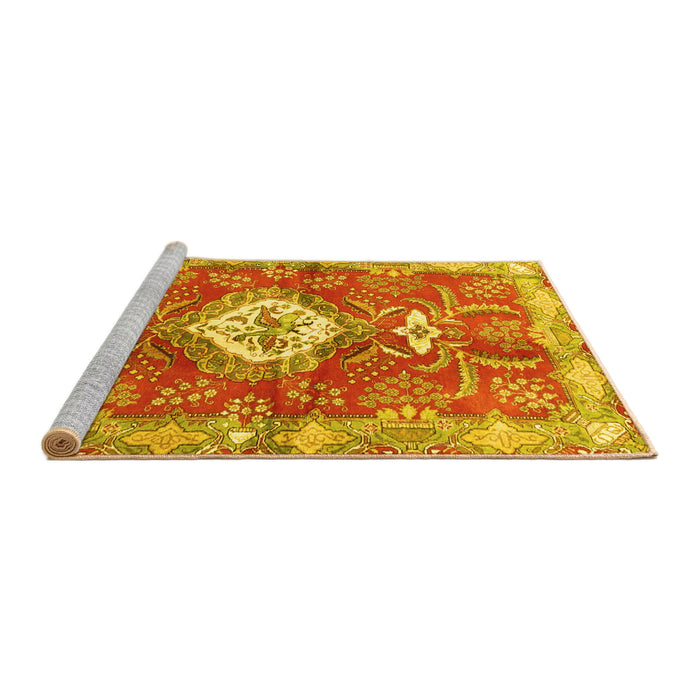 Sideview of Machine Washable Persian Yellow Traditional Rug, wshtr3908yw