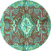 Round Machine Washable Persian Turquoise Traditional Area Rugs, wshtr3908turq