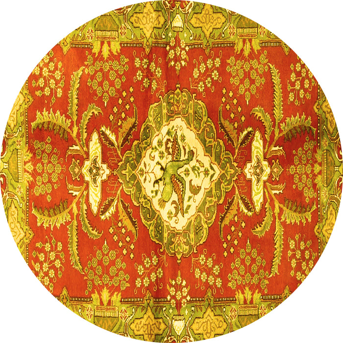 Round Machine Washable Persian Yellow Traditional Rug, wshtr3908yw