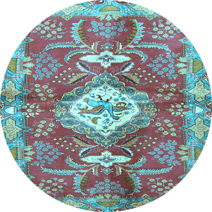 Round Machine Washable Persian Light Blue Traditional Rug, wshtr3908lblu