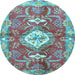 Round Machine Washable Persian Light Blue Traditional Rug, wshtr3908lblu