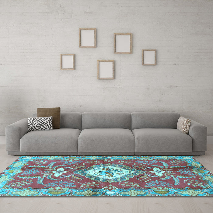 Machine Washable Persian Light Blue Traditional Rug in a Living Room, wshtr3908lblu