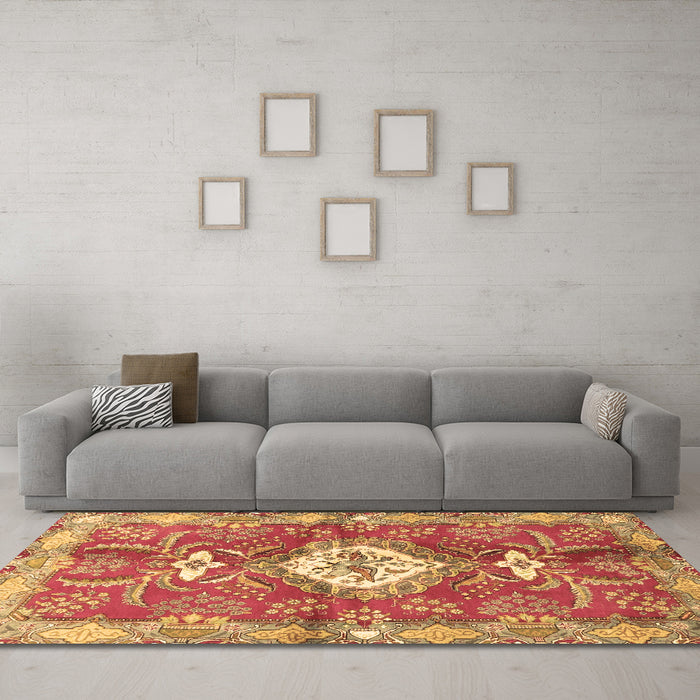 Machine Washable Persian Brown Traditional Rug in a Living Room,, wshtr3908brn