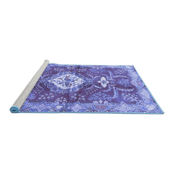 Sideview of Machine Washable Persian Blue Traditional Rug, wshtr3908blu