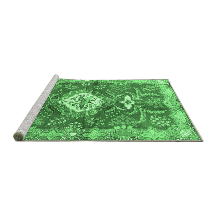 Sideview of Machine Washable Persian Emerald Green Traditional Area Rugs, wshtr3908emgrn