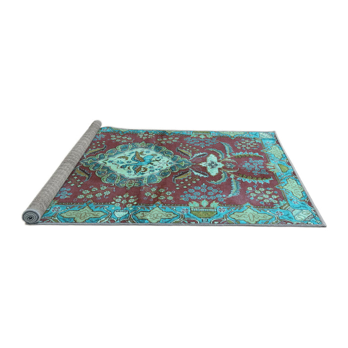 Sideview of Machine Washable Persian Light Blue Traditional Rug, wshtr3908lblu