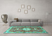 Machine Washable Persian Turquoise Traditional Area Rugs in a Living Room,, wshtr3908turq